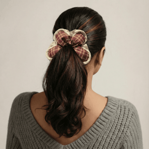 Plaid Flower Scrunchie
