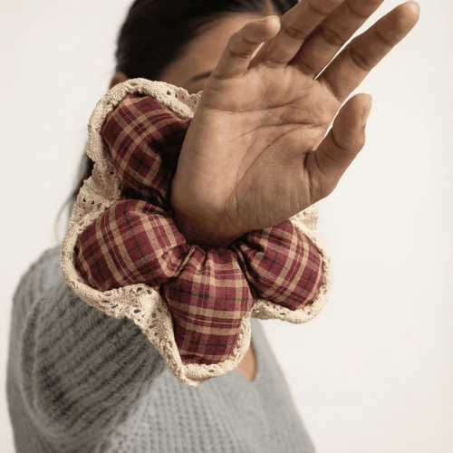 Plaid Flower Scrunchie