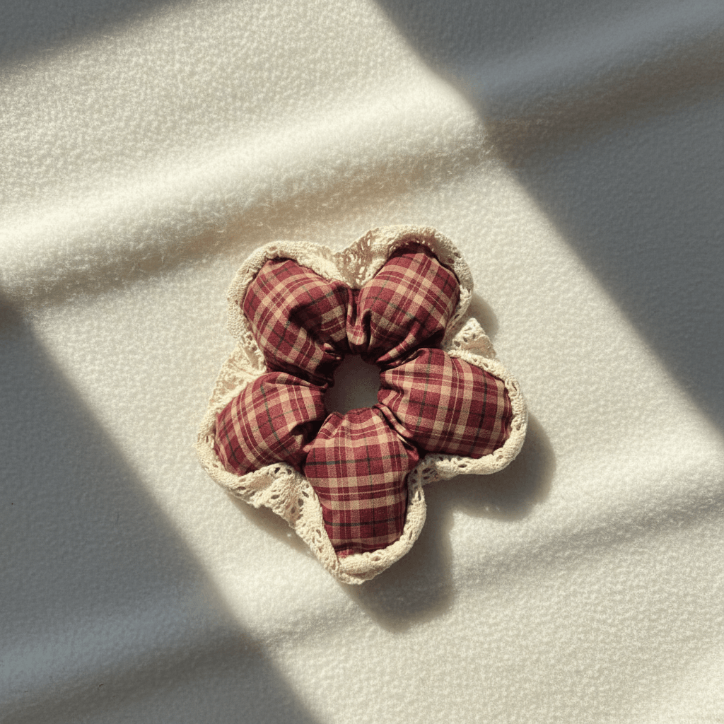 Plaid Flower Scrunchie