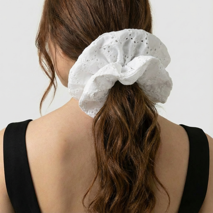 White Chikankari Cloud Scrunchie
