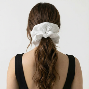 White Chikankari Cloud Scrunchie