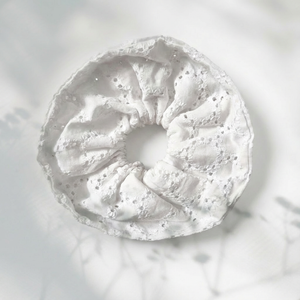 White Chikankari Cloud Scrunchie
