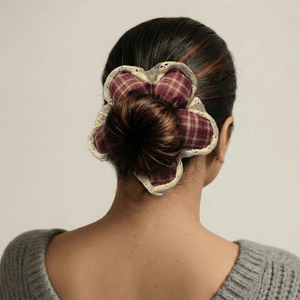 Plaid Flower Scrunchie