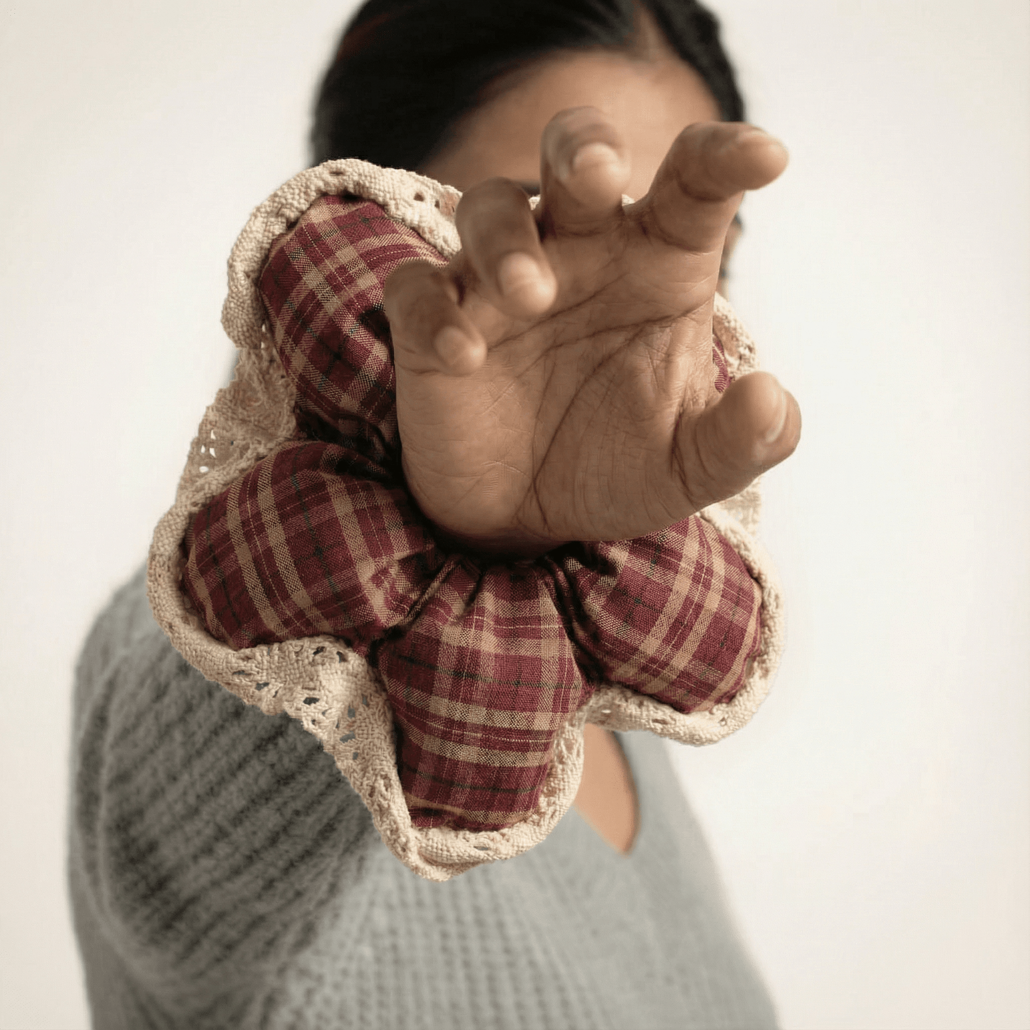 Plaid Flower Scrunchie