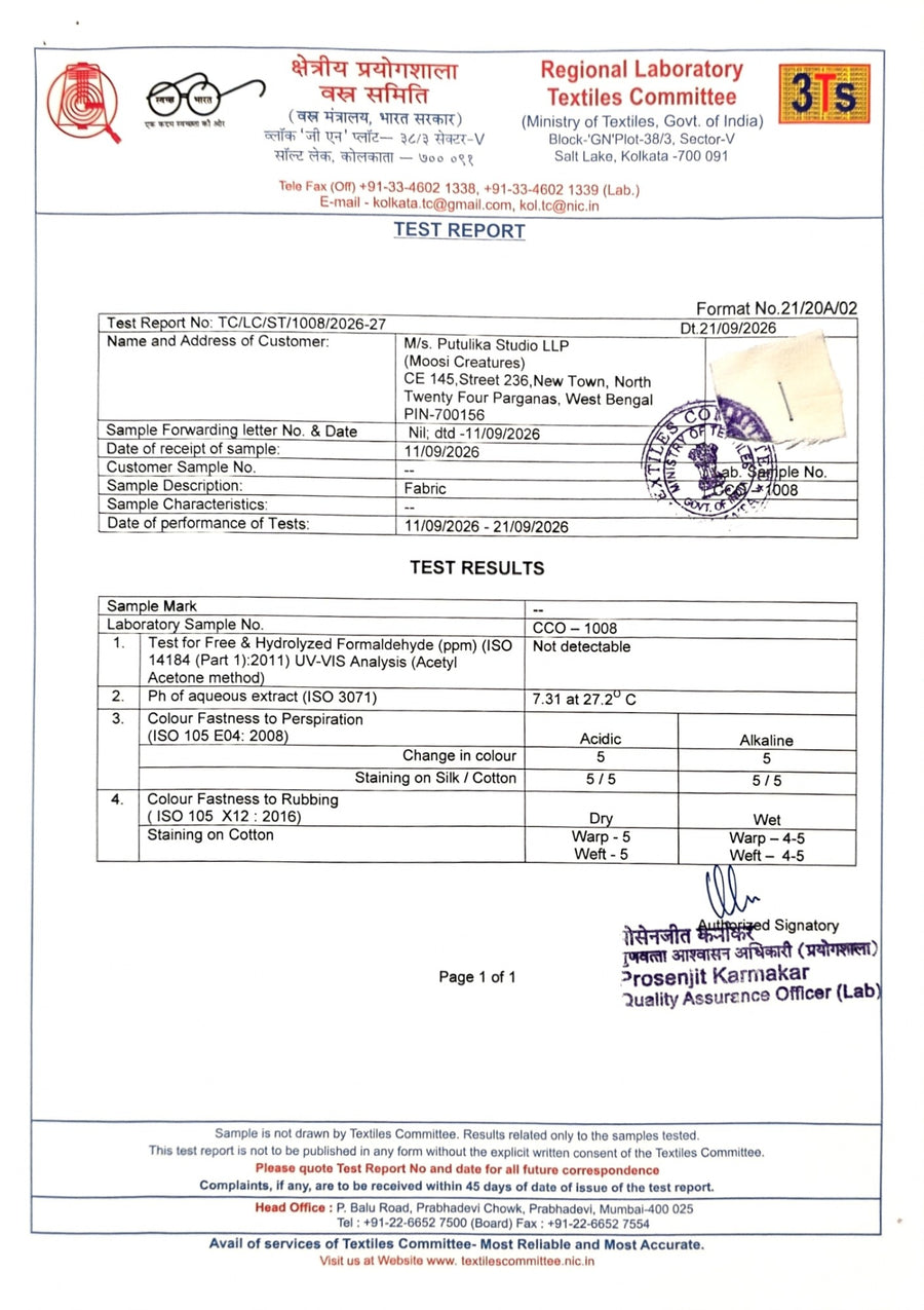 Report TC/LC/ST/1008/2026-27 · formaldehyde, pH, colour-fastness